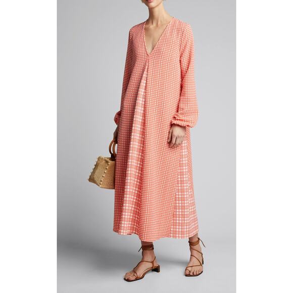 EUC $350 Stine Goya Leila Plaid Orange Midi Dress - Picture 3 of 11